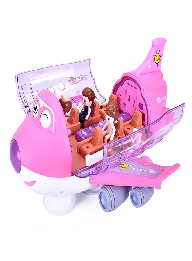 Miracland Airliner Musical Model, 360 Rotating Passenger Jet with Lights & Music, Universal Wheels, 1 Air Hostess & 2 Passingengers (Pink) - Image 1