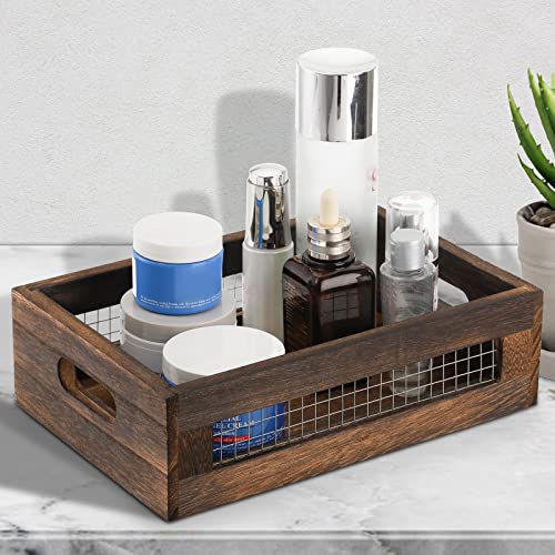 Dicunoy Set of 2 Rustic Nesting Boxes, Wooden Organizer Crates Basket, Small Decorative Wood Wire Containers with Handle for Countertop, Fruit, Veggies, Kitchen, Bathroom, Pantry Storage, Gift Basket - Image 5