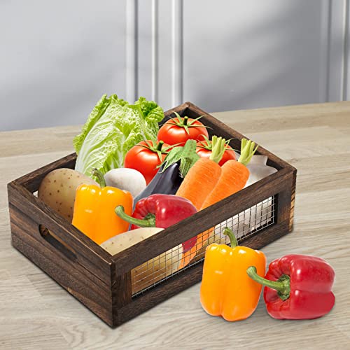 Dicunoy Set of 2 Rustic Nesting Boxes, Wooden Organizer Crates Basket, Small Decorative Wood Wire Containers with Handle for Countertop, Fruit, Veggies, Kitchen, Bathroom, Pantry Storage, Gift Basket - Image 4