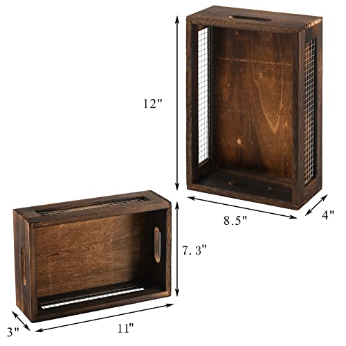 Dicunoy Set of 2 Rustic Nesting Boxes, Wooden Organizer Crates Basket, Small Decorative Wood Wire Containers with Handle for Countertop, Fruit, Veggies, Kitchen, Bathroom, Pantry Storage, Gift Basket - Image 2