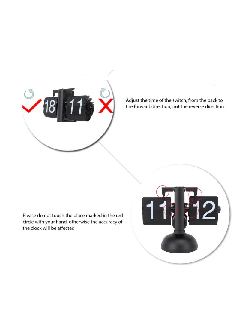 SYOSI ساعة رقمية قابلة للانقلاب بتصميم ميكانيكي عتيق، ساعة طاولة كبيرة الأرقام تعمل بتروس داخلية 24 ساعة، ساعة قابلة للانقلاب للمكتب المنزلي أو الفندق أو الكافيهات لزينة عيد الميلاد (أسود) - Image 5