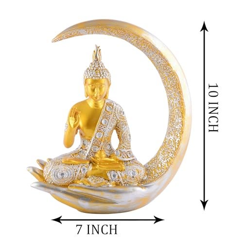 zart Samadhi Buddha Sitting On Chand for Home Decor Showpiece Figurine, 10 inch, 12 cm, Black - Image 4