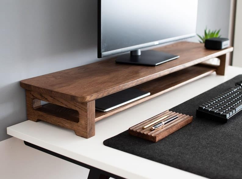 carpentray Store 80Cm Wooden Monitor Stand with Storage Organizer for Desk, Tables, Office, Home, Studio, Study Table | Desktop Monitor Stand Rise (80cm Long) - Image 5