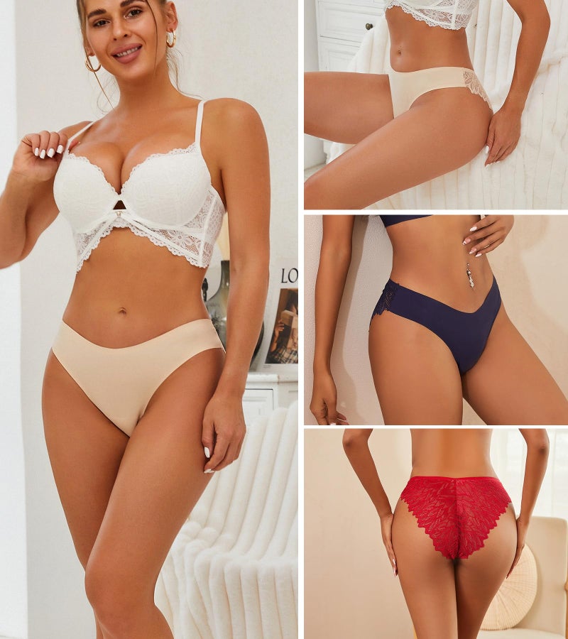 FINETOO 6 Pack Sexy Underwear for Women Silky Seamless No Show Panties Ladies Lace Bikini Lightweight Cheeky Hipster(L) - Image 5