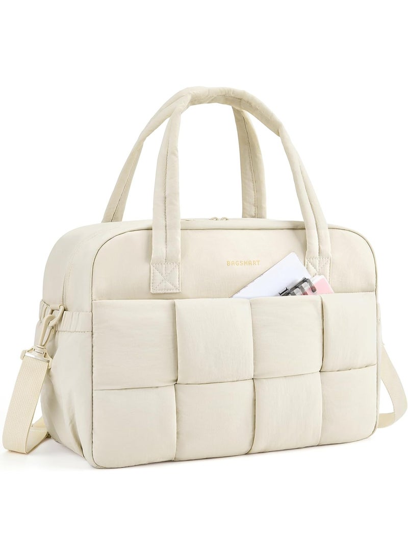 BAGSMART Gym Bag for Women, Lightweight Weekender Bags for Women with Wet Pocket, Travel Duffle Bag with 15.6" Laptop Compartment, Carry On Overnight Bag for Travel, Sports, Water Resistant, Beige - Image 1