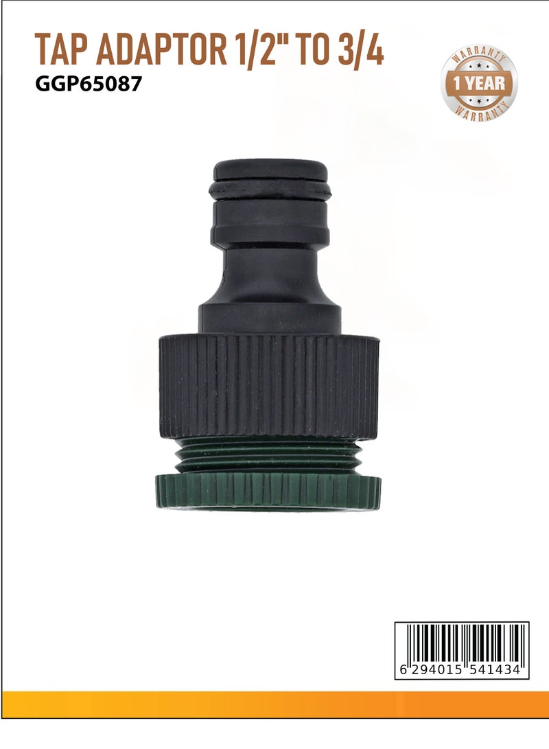 GEEPAS Tap Adaptor 1/2" To 3/4", Hose Tap Connector, GGP65087 | Water Hoses, Simple, Tool- Connection | Threaded Faucet Adapter | Garden Home Hose Tap Connector Replace Valve Parts  - Image 1