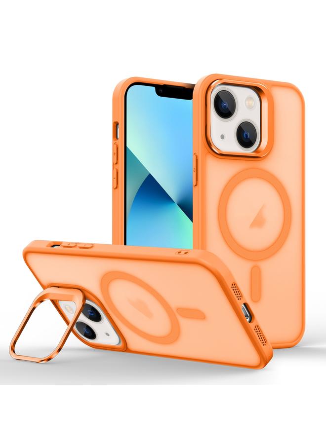 Green Tiger For iPhone 13 mini Magsafe Skin Feel Lens Holder Phone Case(Orange)