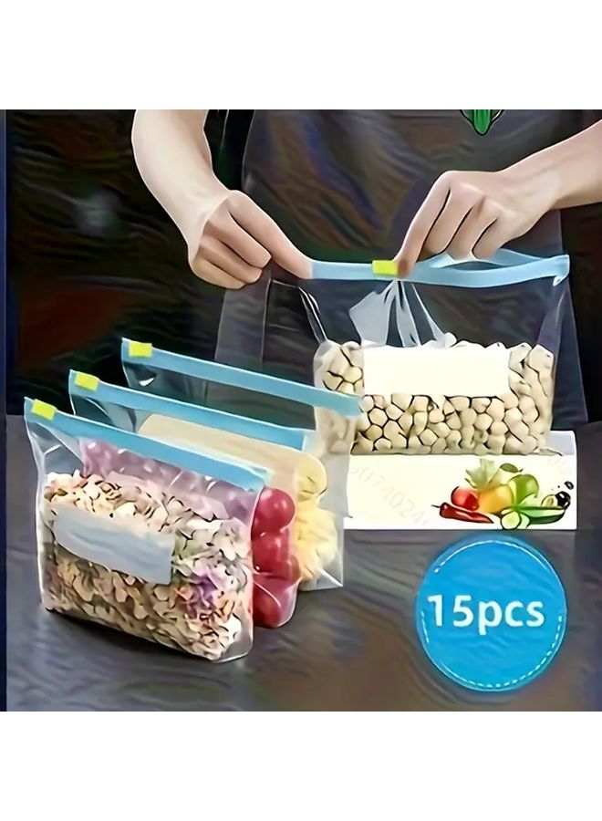 15 Pcs Reusable Leak Proof PET Food Storage Bags With Zipper Lock - Image 1