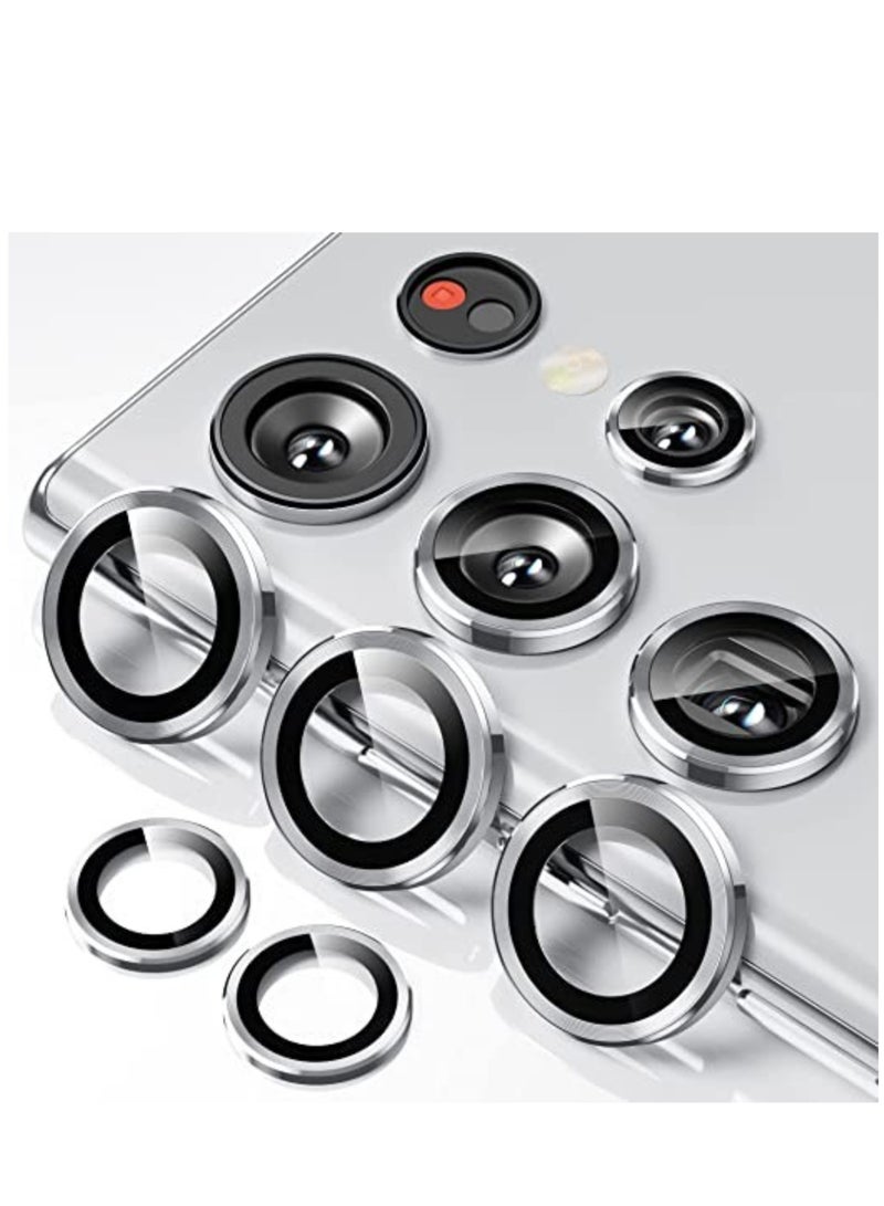 إلترازون [5 in 1] Camera Lens Protector for Samsung S23 Ultra, Scratch-Resistant Ultra-Thin Tempered Glass with Aluminum Edge, Drop-Proof Alloy Camera Screen Protector for S23 Ultra (S23 Ultra, Silver) - Image 1