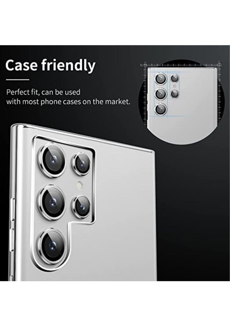 إلترازون [5 in 1] Camera Lens Protector for Samsung S23 Ultra, Scratch-Resistant Ultra-Thin Tempered Glass with Aluminum Edge, Drop-Proof Alloy Camera Screen Protector for S23 Ultra (S23 Ultra, Silver) - Image 4