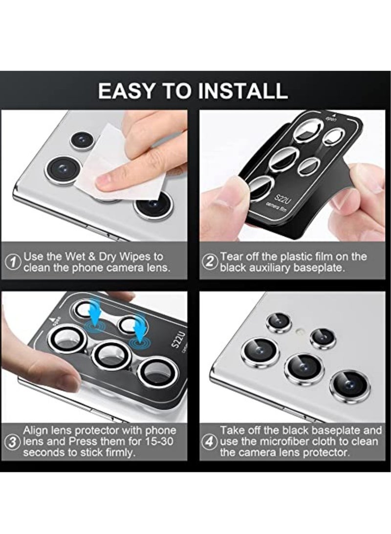 إلترازون [5 in 1] Camera Lens Protector for Samsung S23 Ultra, Scratch-Resistant Ultra-Thin Tempered Glass with Aluminum Edge, Drop-Proof Alloy Camera Screen Protector for S23 Ultra (S23 Ultra, Silver) - Image 5