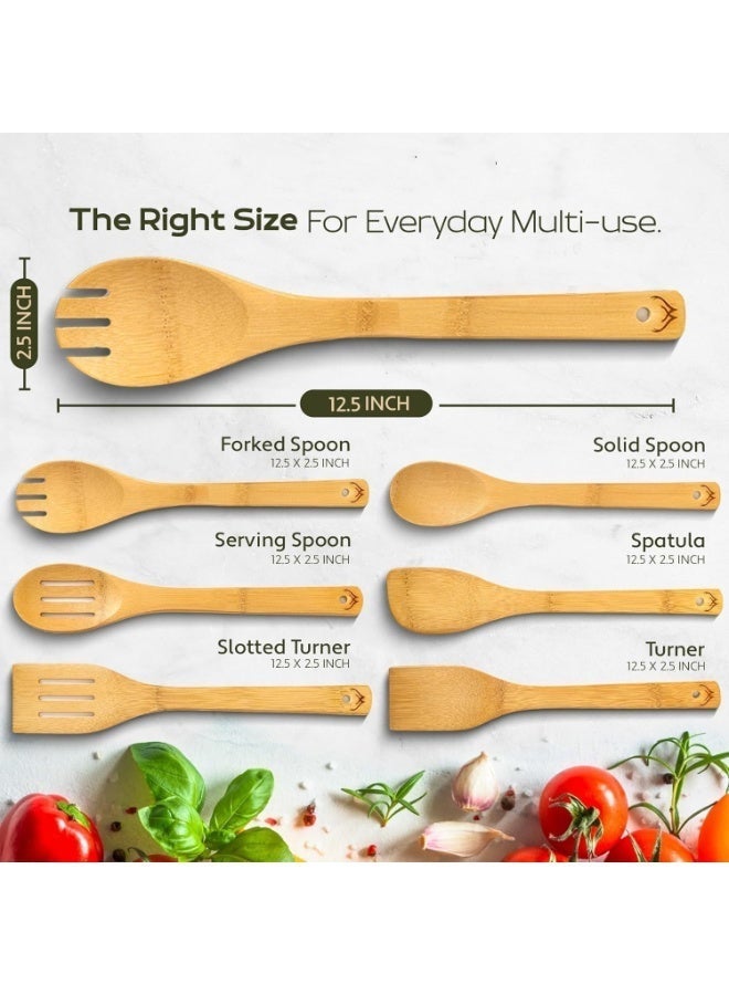 REZZOSS 6 PCS Wooden Kitchen Utensil Set – Premium Bamboo Cooking Utensils, Spoon, Fork Spoon, Spatula & Turner, BPA-Free Non-Scratch Kitchen Cookware Tools - Image 2