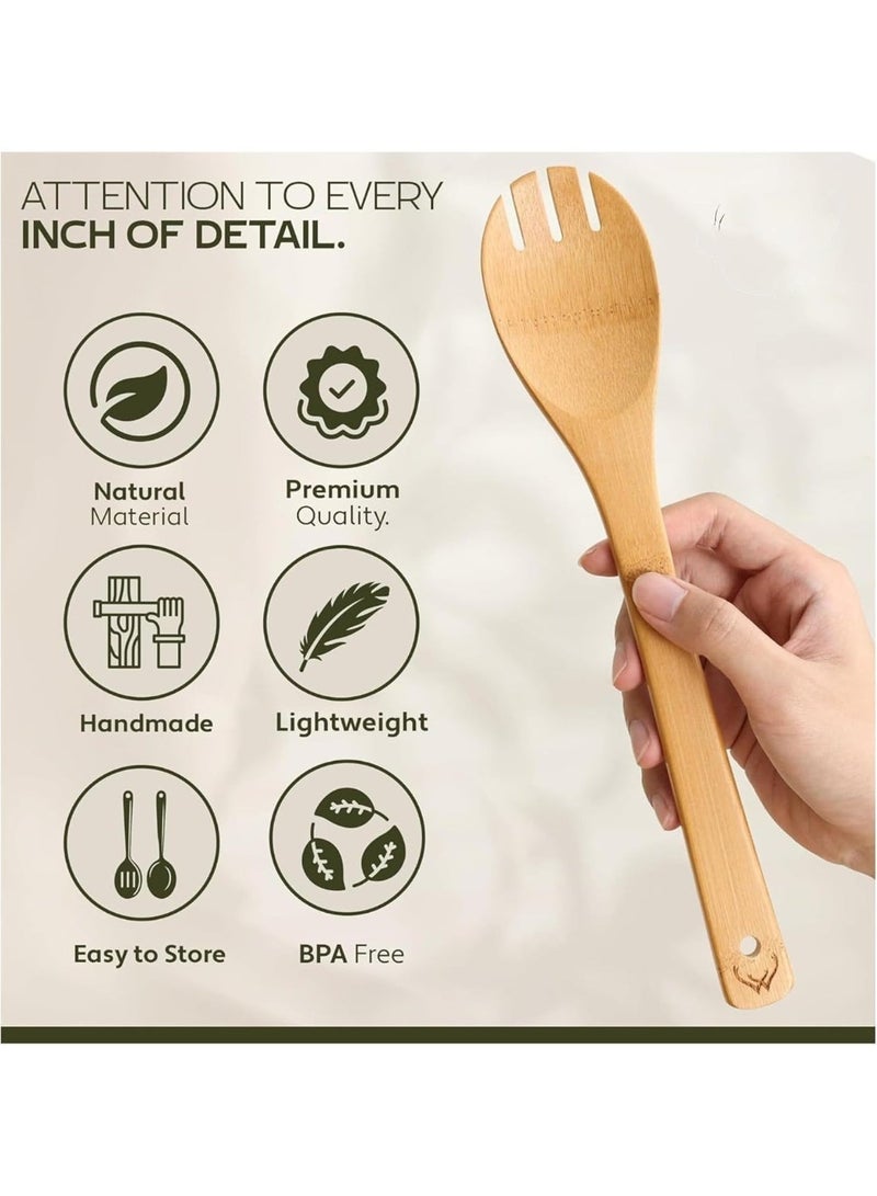 REZZOSS 6 PCS Wooden Kitchen Utensil Set – Premium Bamboo Cooking Utensils, Spoon, Fork Spoon, Spatula & Turner, BPA-Free Non-Scratch Kitchen Cookware Tools - Image 3