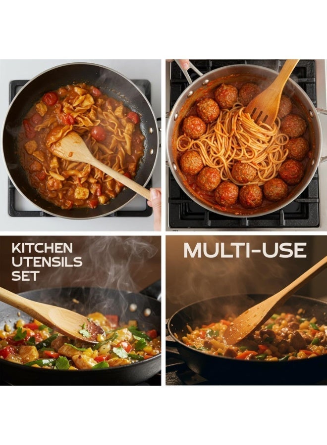 REZZOSS 6 PCS Wooden Kitchen Utensil Set – Premium Bamboo Cooking Utensils, Spoon, Fork Spoon, Spatula & Turner, BPA-Free Non-Scratch Kitchen Cookware Tools - Image 5