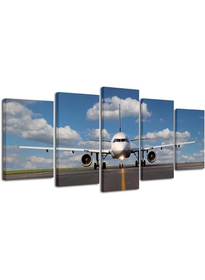 Pyradecor Modern 5 Panel Stretched Landscape Skyline Artwork Canvas Prints Airplane Pictures Paintings on Canvas Wall Art Ready to Hang for Living Room Bedroom Home Decorations - Image 4