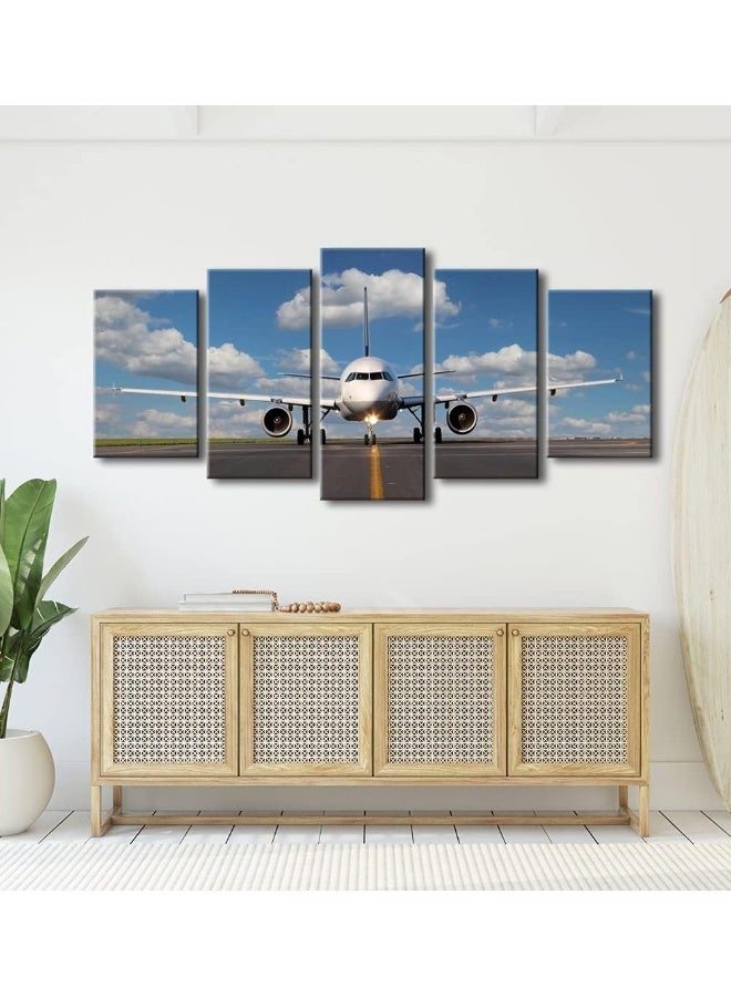 Pyradecor Modern 5 Panel Stretched Landscape Skyline Artwork Canvas Prints Airplane Pictures Paintings on Canvas Wall Art Ready to Hang for Living Room Bedroom Home Decorations - Image 3
