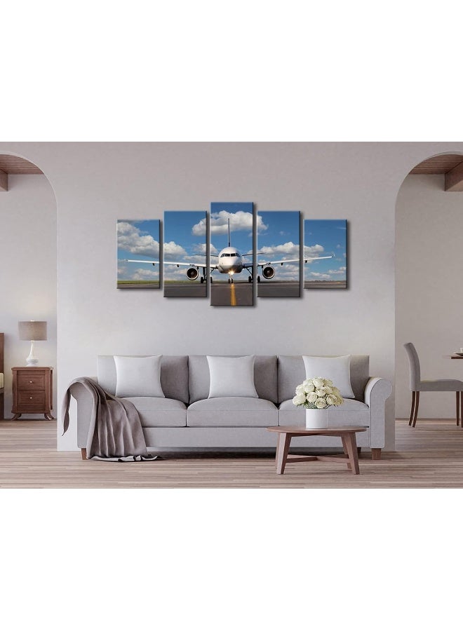 Pyradecor Modern 5 Panel Stretched Landscape Skyline Artwork Canvas Prints Airplane Pictures Paintings on Canvas Wall Art Ready to Hang for Living Room Bedroom Home Decorations - Image 5