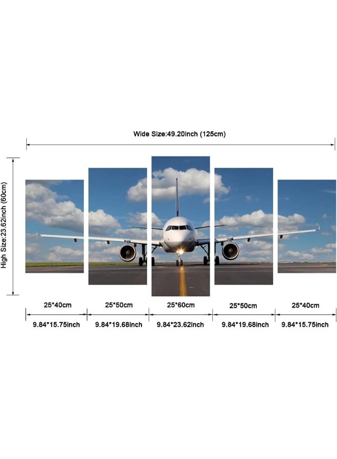 Pyradecor Modern 5 Panel Stretched Landscape Skyline Artwork Canvas Prints Airplane Pictures Paintings on Canvas Wall Art Ready to Hang for Living Room Bedroom Home Decorations - Image 2