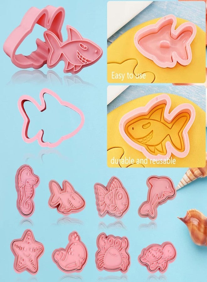 Skytail 8pc Ocean Cookie Cutters with Plunger Stamps Set 3D Marine Fish Sea Animal Cookie Stamps Biscuit Cutters Baking Biscuits Chocolate Fondant Cake Decoration Pastry Embossing Cutter Party Treats - Image 3