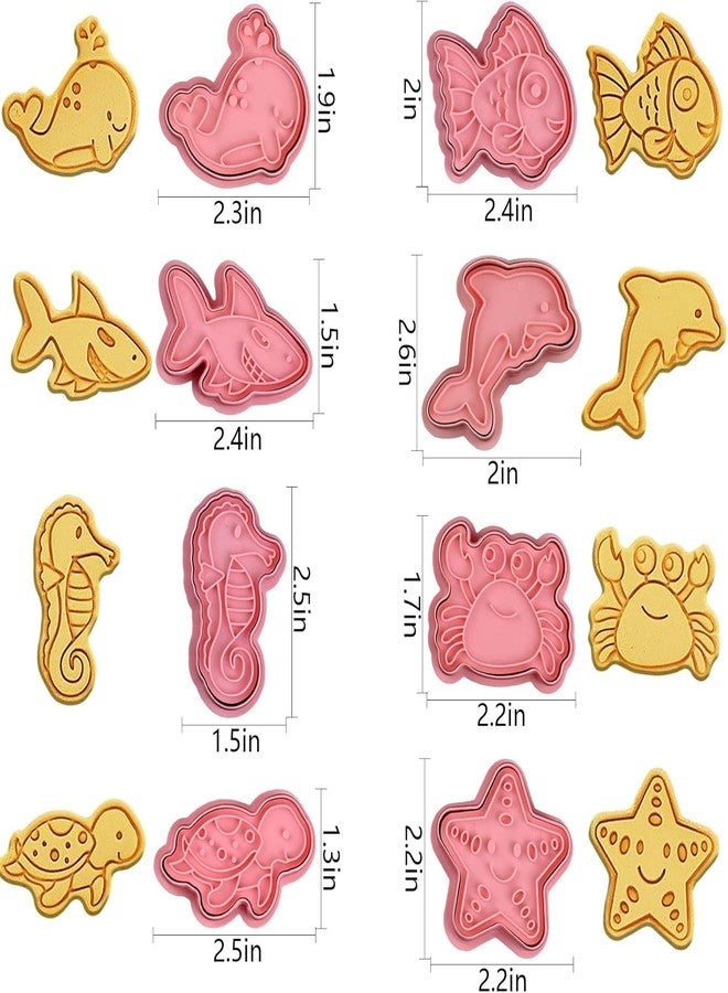 Skytail 8pc Ocean Cookie Cutters with Plunger Stamps Set 3D Marine Fish Sea Animal Cookie Stamps Biscuit Cutters Baking Biscuits Chocolate Fondant Cake Decoration Pastry Embossing Cutter Party Treats - Image 2