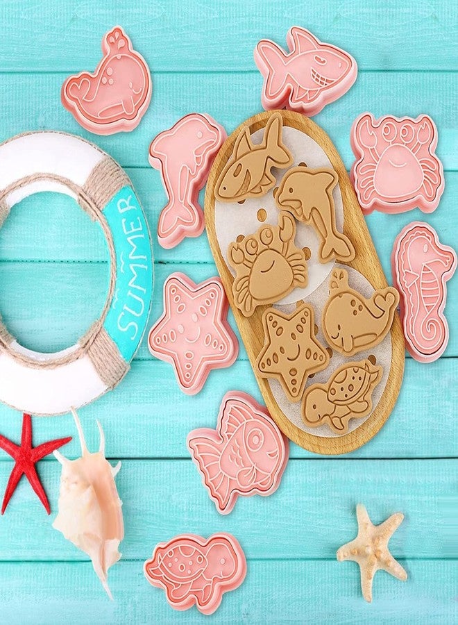 Skytail 8pc Ocean Cookie Cutters with Plunger Stamps Set 3D Marine Fish Sea Animal Cookie Stamps Biscuit Cutters Baking Biscuits Chocolate Fondant Cake Decoration Pastry Embossing Cutter Party Treats - Image 4