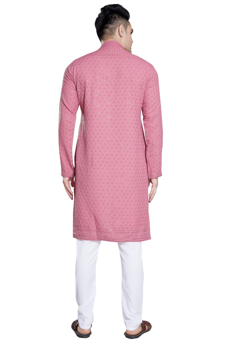 DIVISIVE Men's Sequince Embroidered Cotton Blend Only Slim Fit Kurta (DKRT103_XXL_Pink) - Image 5