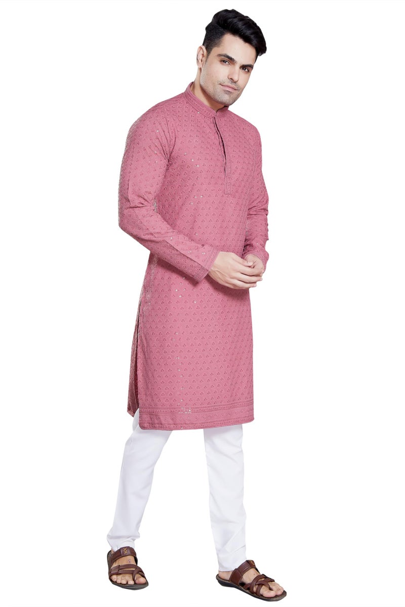 DIVISIVE Men's Sequince Embroidered Cotton Blend Only Slim Fit Kurta (DKRT103_XXL_Pink) - Image 3