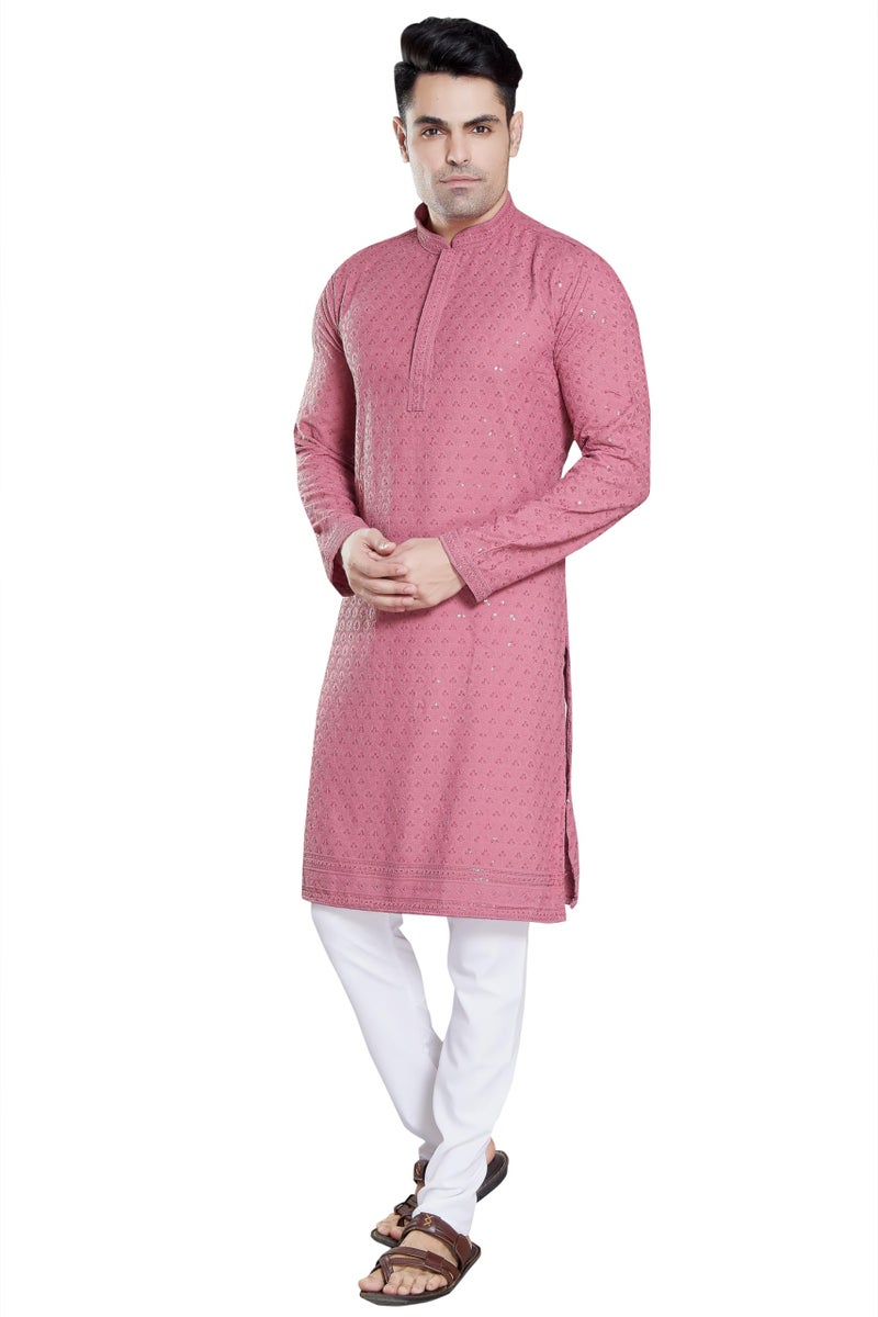 DIVISIVE Men's Sequince Embroidered Cotton Blend Only Slim Fit Kurta (DKRT103_XXL_Pink) - Image 4