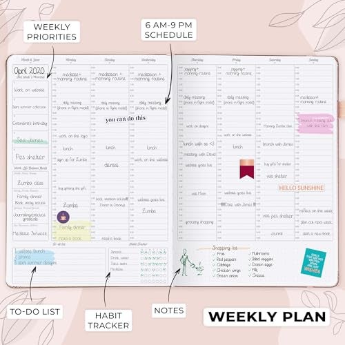 GoGirl Planner PRO Schedule - Undated Planner with Hourly Time Slots, Monthly, Weekly & Daily Organizer, Appointment Book for time Management, 7"x10" Hardcover, Lasts 1 Year - Rose Gold - Image 3
