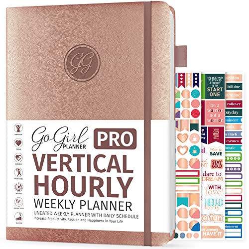 GoGirl Planner PRO Schedule - Undated Planner with Hourly Time Slots, Monthly, Weekly & Daily Organizer, Appointment Book for time Management, 7"x10" Hardcover, Lasts 1 Year - Rose Gold - Image 1