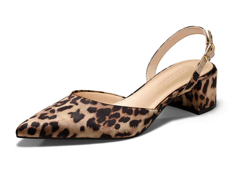 Coutgo Womens Low Chunky Heels Slingback Closed Pointed Toe Pumps Party Wedding Dress Shoes, Leopard, Size 7.5 - Image 1
