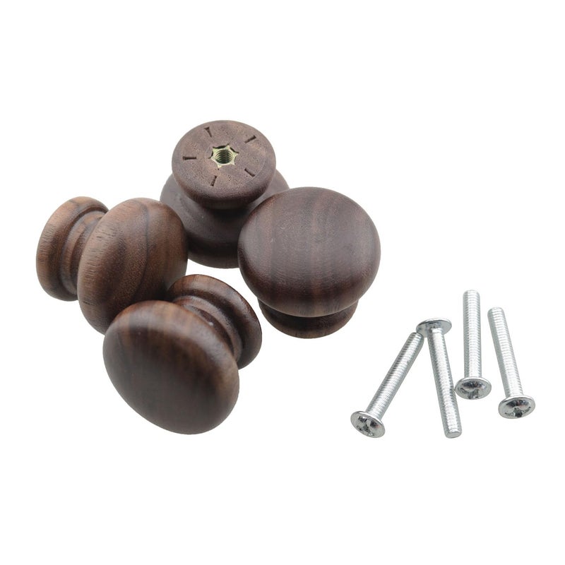 TAODAN 4PCS 118x098inch Natural Wood Cabinet Knob Simple Walnut Knob Nut Brown Wooden Furniture Knob Drawer Knob with Screws for Furniture Door Cabinet Desk Drawers Bookcase