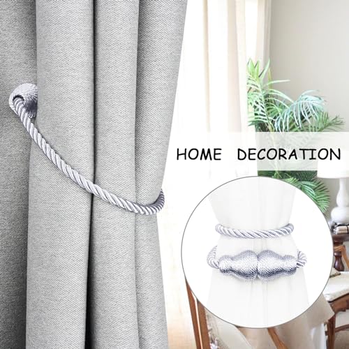 Nieffeiy Magnetic Curtain Tiebacks Outdoor Curtain Tie Backs Rope Decorative Magnetic Curtain Holders for Drapes Window Treatment Holdbacks, Grey 2Pack - Image 5