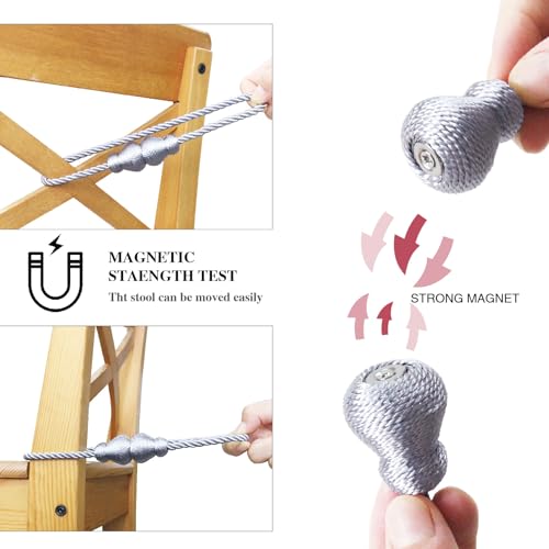 Nieffeiy Magnetic Curtain Tiebacks Outdoor Curtain Tie Backs Rope Decorative Magnetic Curtain Holders for Drapes Window Treatment Holdbacks, Grey 2Pack - Image 3