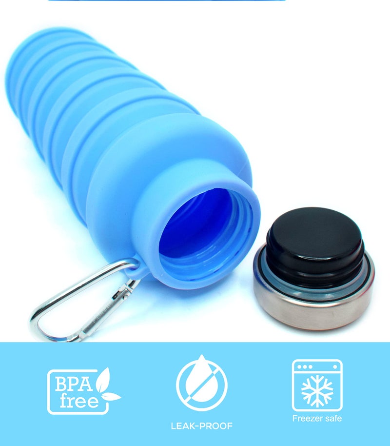 HAWKISTER Flexible Collapsible Silicone Sports, Trekking, Cycling, Gym, School Water Bottle Expandable And Foldable With Snap Hook, Blue (1 Unit) - Image 4