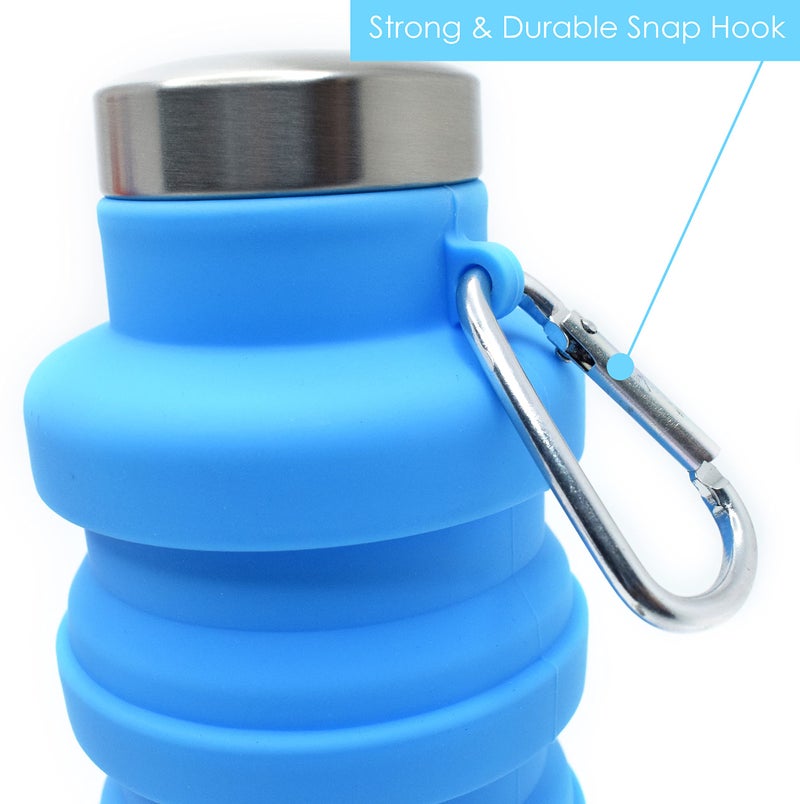 HAWKISTER Flexible Collapsible Silicone Sports, Trekking, Cycling, Gym, School Water Bottle Expandable And Foldable With Snap Hook, Blue (1 Unit) - Image 5