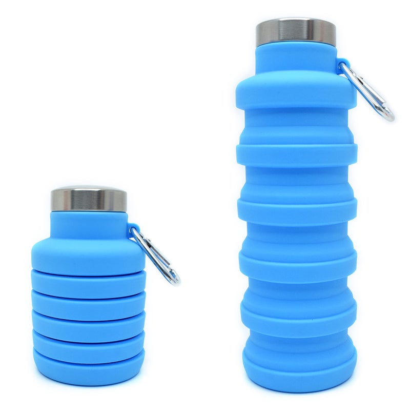 HAWKISTER Flexible Collapsible Silicone Sports, Trekking, Cycling, Gym, School Water Bottle Expandable And Foldable With Snap Hook, Blue (1 Unit) - Image 1