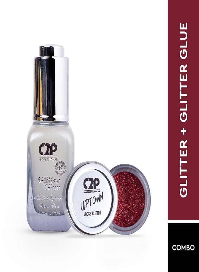 C2P PROFESSIONAL MAKEUP C2P Pro Sparkle Duo Glitter & Glue Kit - Waterproof, Quick-Drying Eyeshadow for Eye & Body Makeup | Long-Lasting, Smudge-Proof Shimmer | Festival, Party & Glam Look (Sparkling Red 33) - Image 2
