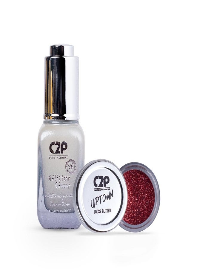 C2P PROFESSIONAL MAKEUP C2P Pro Sparkle Duo Glitter & Glue Kit - Waterproof, Quick-Drying Eyeshadow for Eye & Body Makeup | Long-Lasting, Smudge-Proof Shimmer | Festival, Party & Glam Look (Sparkling Red 33) - Image 1