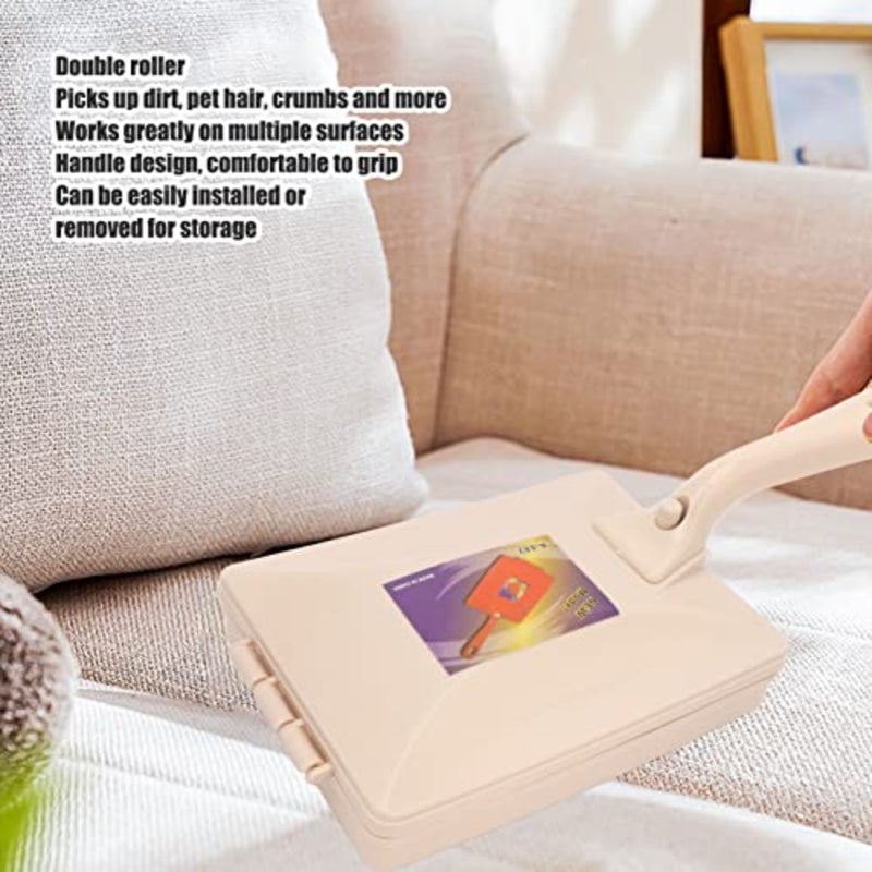 Handheld Carpet Sweeper, Manual Double Roller Sofa Debris Brush, Cleaning Brush for Dirt, Pet Hair, Crumbs, Home, Bedroom, Office, Bed, Sofa, Furniture, Clothes, Desktop Counter - Image 3