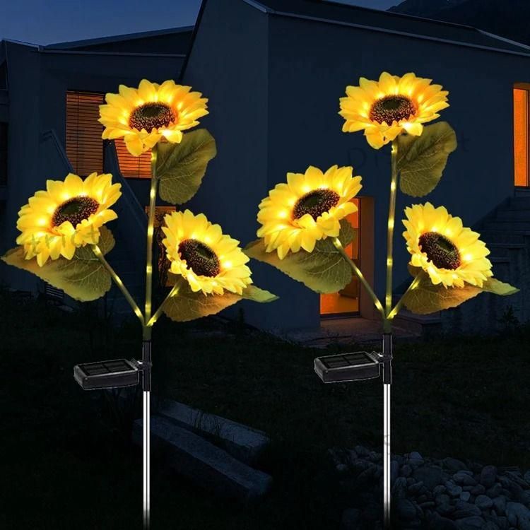 Solar LED Outdoor Light with Three Sunflower Heads, Upgraded Glowing Rod - Image 1
