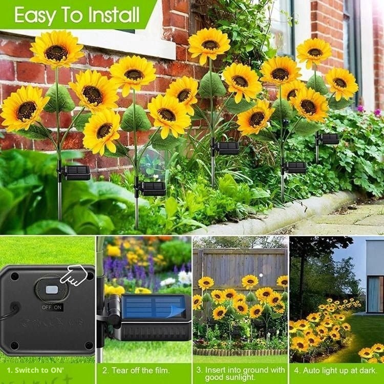 Solar LED Outdoor Light with Three Sunflower Heads, Upgraded Glowing Rod - Image 3
