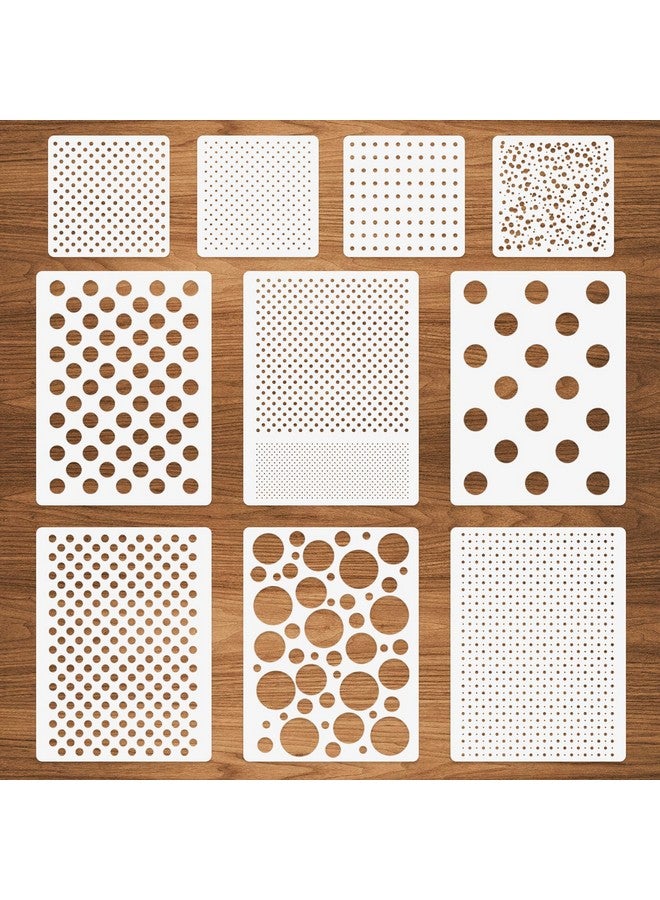 كودوهي استنسل النقاط 10 قطع من الوسائط المختلطة، استنسل منقطة متنوعة الحجم، تكرار استنسل دائري متشابك قابل لإعادة الاستخدام للرسم على الأثاث الخشبي، وسادة جدار سجل القصاصات، صنع الحرف اليدوية (A4 و6X6) - Image 1