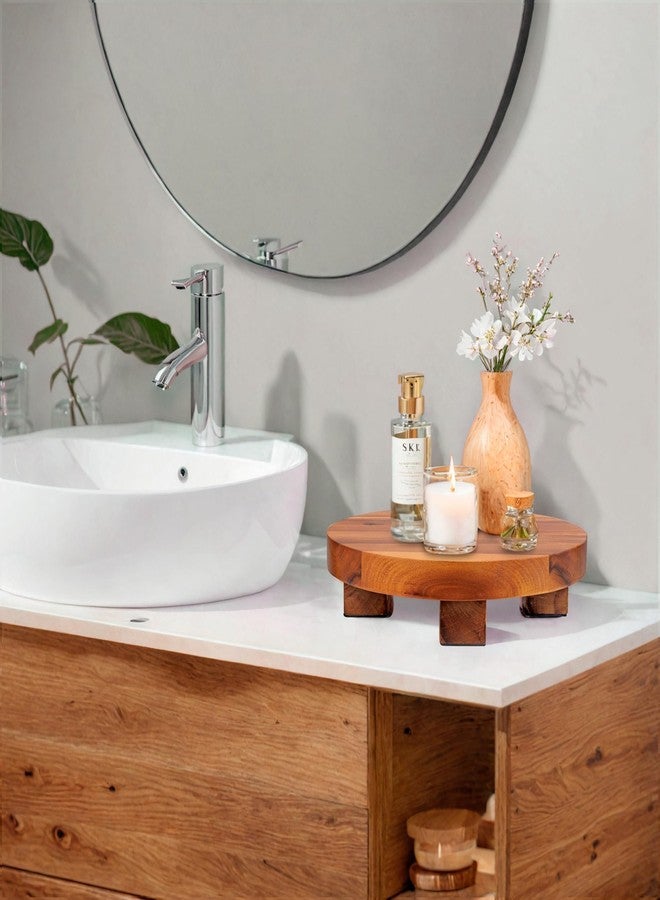 Demigo Round Acacia Wood Riser 9.5 inches - Footed Pedestal Display Stand for Plants, Candles, Soap, Kitchen & Bathroom Decor - Image 5
