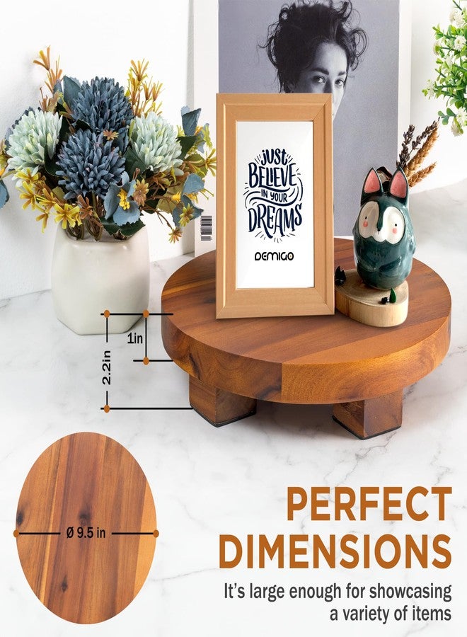 Demigo Round Acacia Wood Riser 9.5 inches - Footed Pedestal Display Stand for Plants, Candles, Soap, Kitchen & Bathroom Decor - Image 3