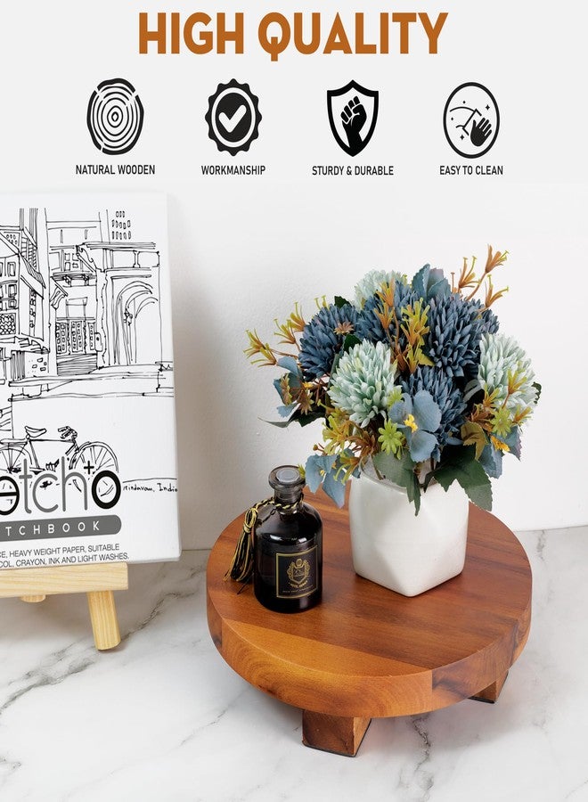 Demigo Round Acacia Wood Riser 9.5 inches - Footed Pedestal Display Stand for Plants, Candles, Soap, Kitchen & Bathroom Decor - Image 2