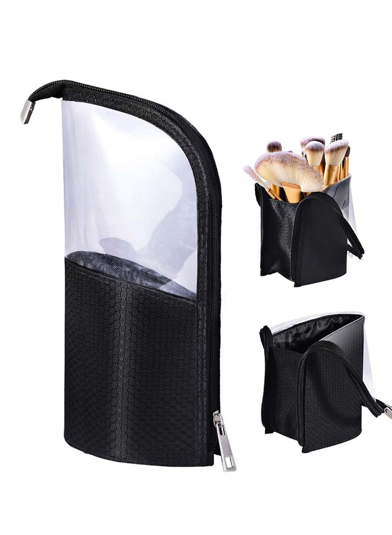 واي آند دي Make-up Brush Bag, Makeup Holder Cup Organizer Pencil Pen Case, Travel Cosmetic Clear Plastic Zipper Pouch, Waterproof Dust-Free Stand-Up