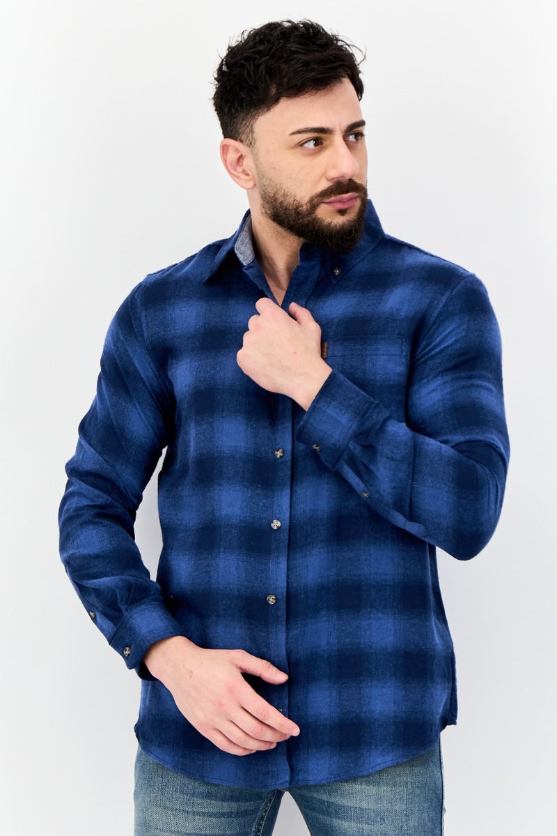 Chaps Men Regular Fit Plaid Casual Shirt, Light Blue - Image 1