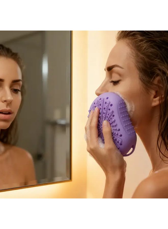 Black Silicone Soap Bag with Foam Dots Oval Shower Tool - Image 4