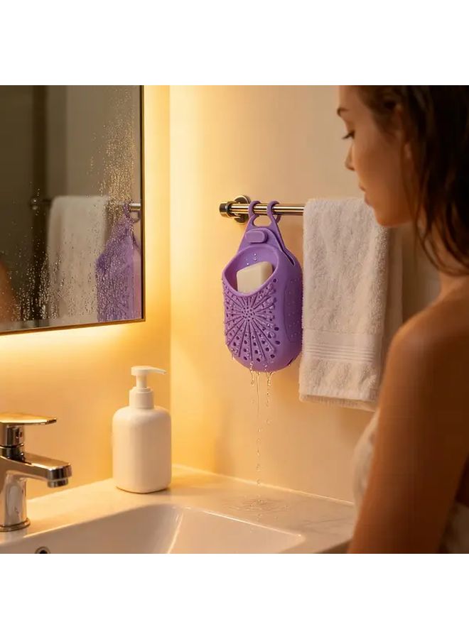 Black Silicone Soap Bag with Foam Dots Oval Shower Tool - Image 2